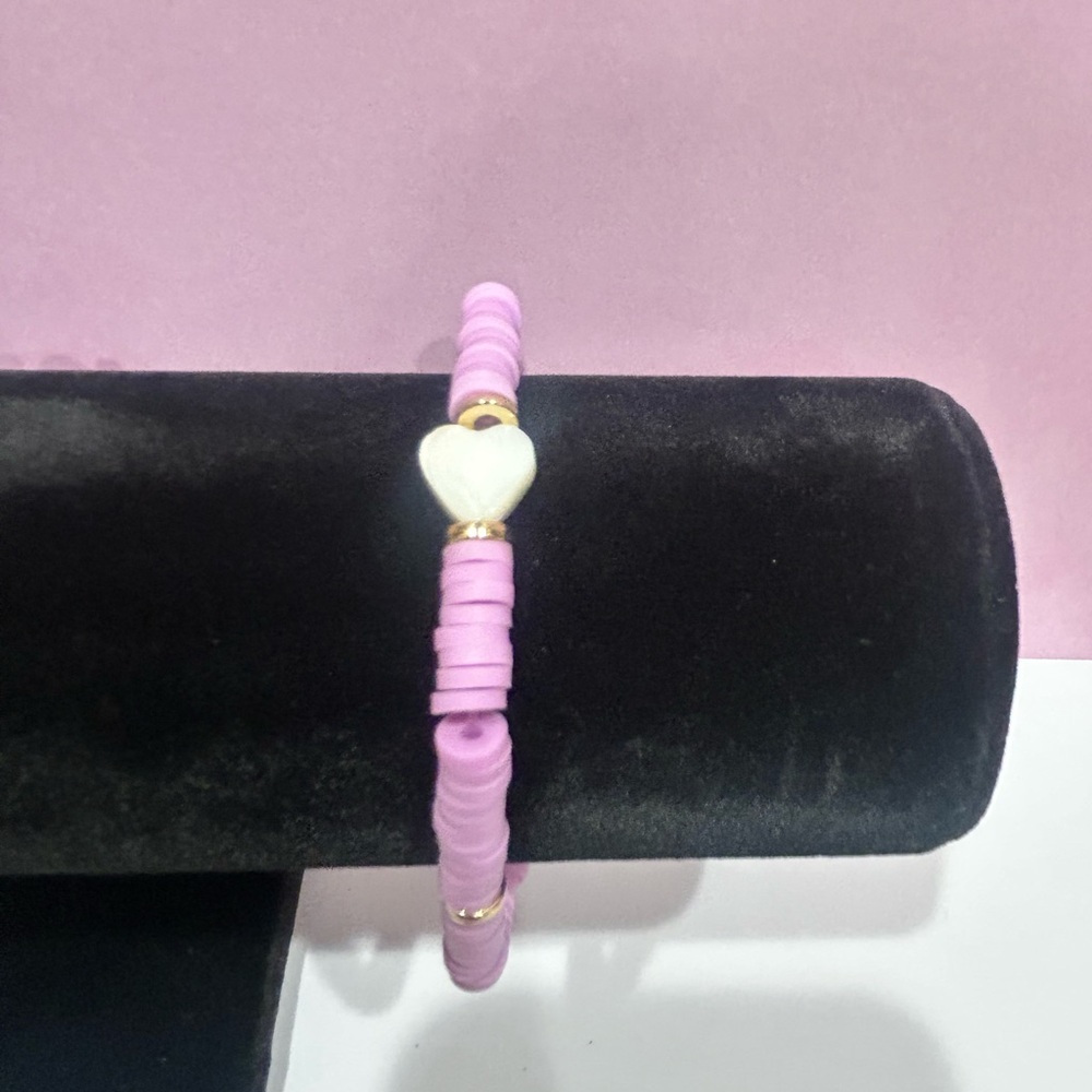 Pink Beaded Heart Stackable Bracelet Set - image 5